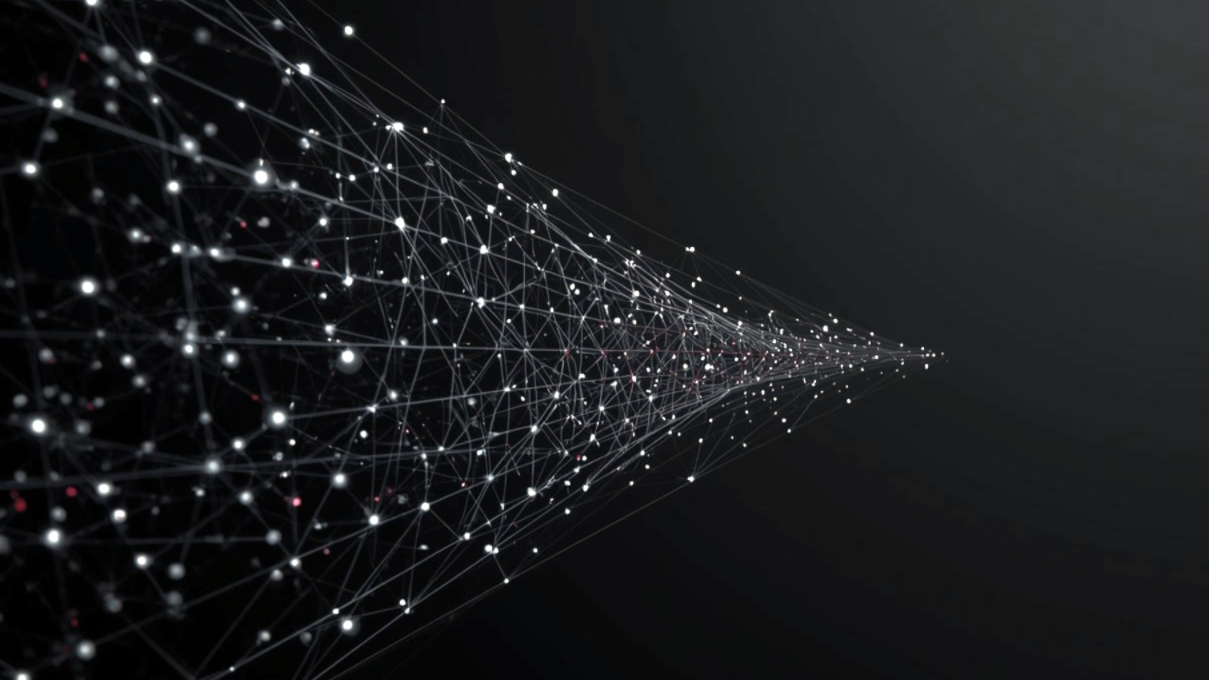 a series of many nodes converging into a stream of fewer more organised nodes to signify vendor rationalisation