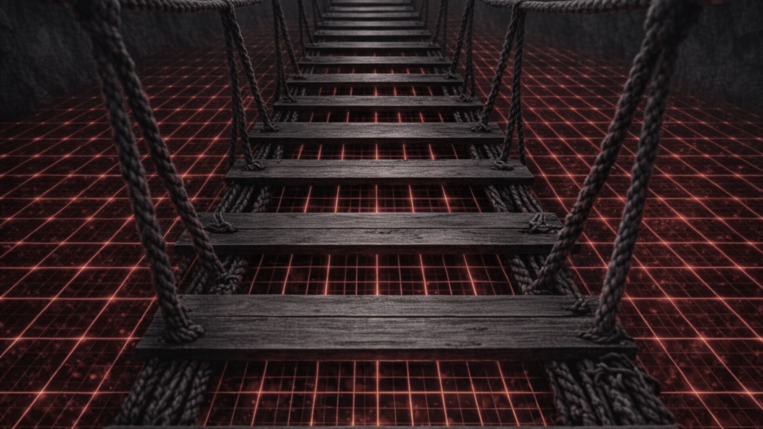 Rope bridge above a digital net representing visibility in DMARC enforcement